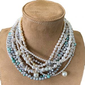 White & Blue Pearl Necklace