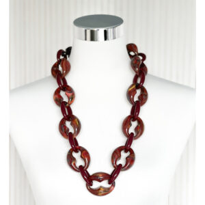 Burgundy and red resin link necklace with chunky chain design