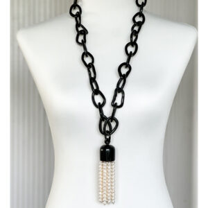 Organic horn chain necklace with freshwater pearl tassel pendant