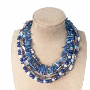 Elegant Blue Kyanite, Shell & Pearl Necklace